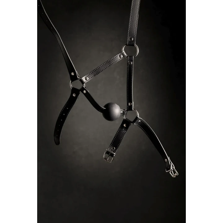 Uprząż głowy z kulkowym kneblem, regulowana, skóra PU, seria BDSM