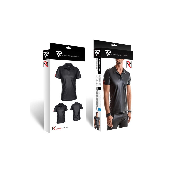 Polo REGNES FETISH PLANET — wetlook czarne, elastyczne, przeszycia 5XL
