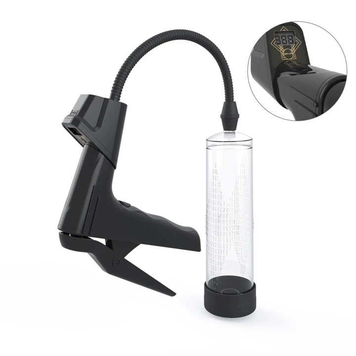 Pompka próżniowa - Manualna z cyfrowym wyświetlaczem, długość 22 cm, materiał: ABS/Silikon