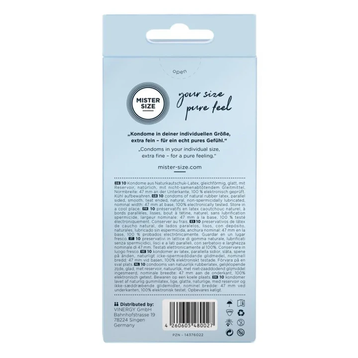 Prezerwatywy Mister Size 47 mm, lateks naturalny, 10 sztuk, vegan.