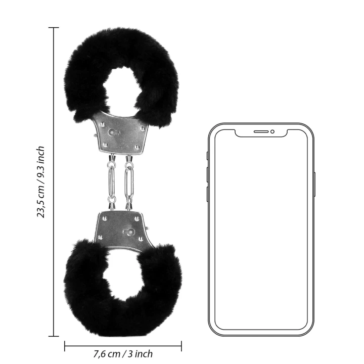 Kajdanki metalowe z futrzanym wykończeniem - regulowane, z kluczykami, czarne