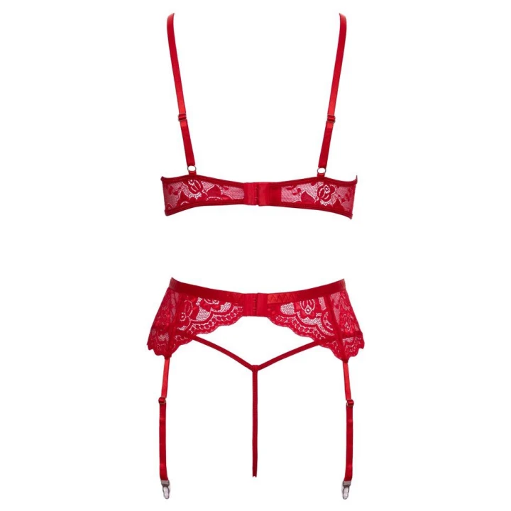 Bielizna koronkowa COTTELLI LINGERIE – komplet 3-częściowy, czerwony, zmysłowy