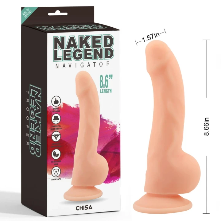 Dildo Navigato - Flesh, 22 cm, silikon płynny, antybakteryjna powierzchnia, przyssawka