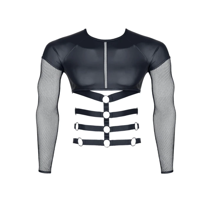 Koszulka męska REGNES FETISH PLANET, czarna XL, elastyczna, z metalowymi pierścieniami