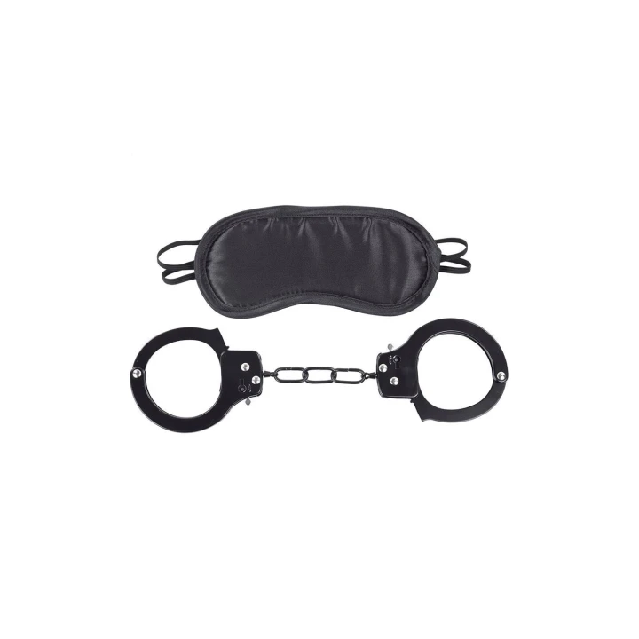 Zestaw do Bondage - Sportsheets Shadow Cuff Kit z Metalowymi Kajdankami i Zasłoną na Oczy