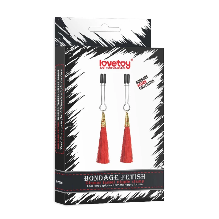 Zaciski na sutki Glamor Tassel z regulacją, metal + rayon, długość 5,5 cala