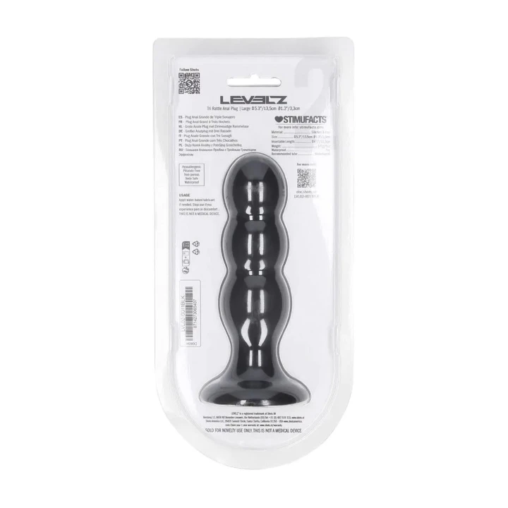 Wtyk analny - Levelz, potrójny silikonowy z grzechotką, 13,5 cm, czarny