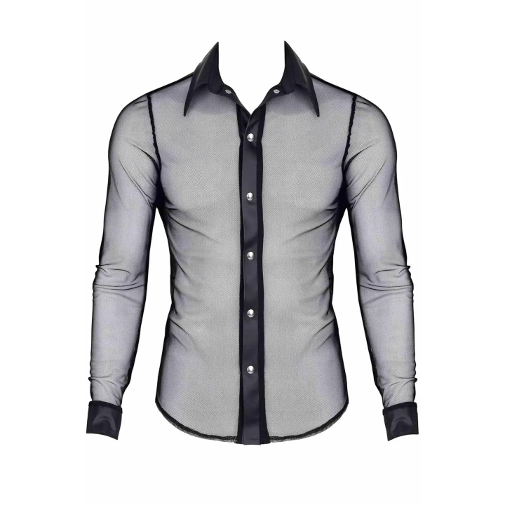 Koszula Slim-Fit REGNES FETISH PLANET RMCesare, czarna, wetlook, elegancki styl, komfort noszenia