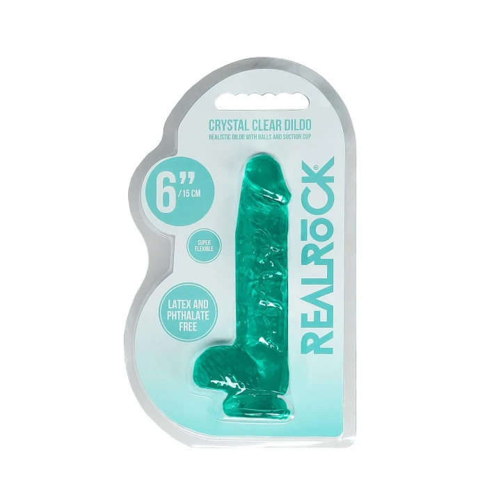 Dildo REALROCK 17 cm, z realistycznymi jądrami, przyssawka, wodoodporny, TPE