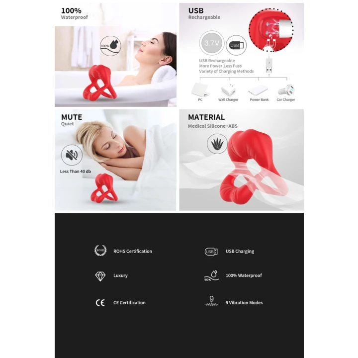 Stymulator łechtaczkowy Big Mouth Red - 9 trybów wibracji, wodoodporny, ładowanie magnetyczne