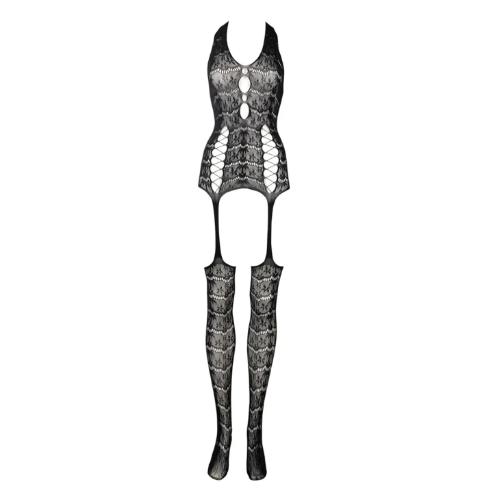 Bodystocking koronkowy LE DESIRE - Elastyczny materiał, rozmiar S–XL, halter dekolt