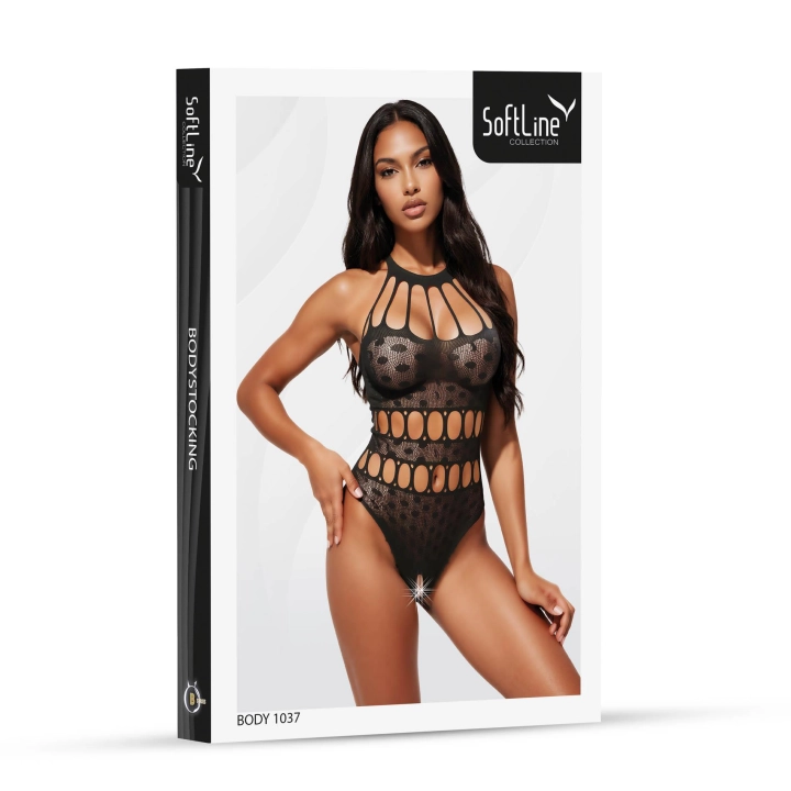 Body SOFTLINE COLLECTION czarne, siateczkowe, z wycięciami, One Size
