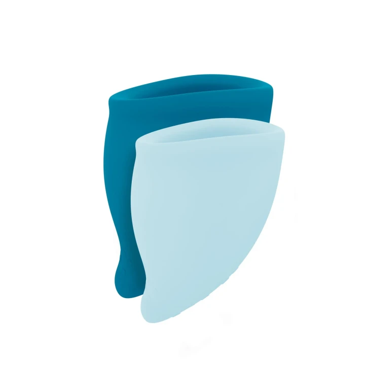 Kubeczek menstruacyjny Fun Cup – zestaw 2 rozmiarów, silikon medyczny, turkusowy