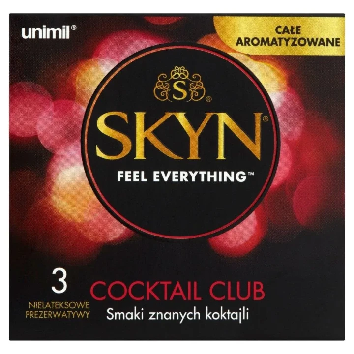 Prezerwatywy nielateksowe Unimil SKYN Cocktail Club z aromatem, 53 mm, 3 szt.