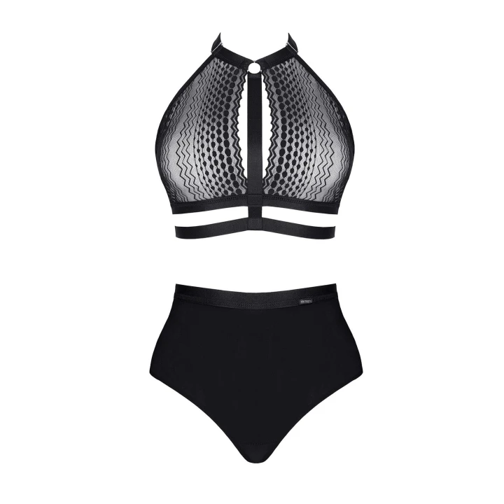 Biustonosz i szorty DEMONIQ Kolekcja Lady X, czarne, koronkowe, wysoki stan