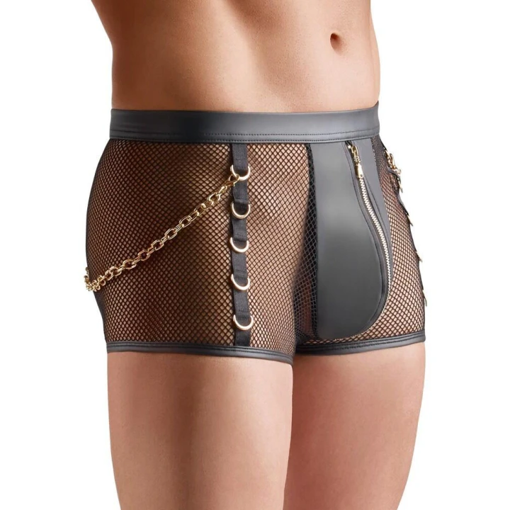 Slipki siatkowe Svenjoyment, czarne, z wetlook i odpinanymi łańcuszkami