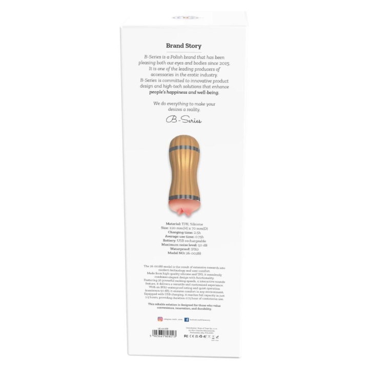 Masturbator Bevis – 36 trybów, 2 silniki, USB, TPE (22 cm, Ø7 cm)