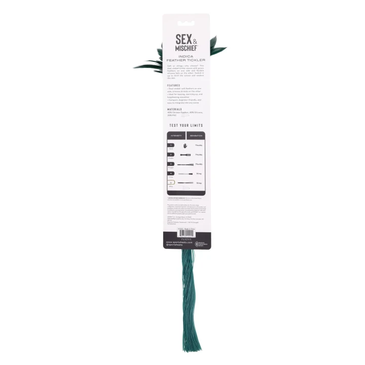Piórkowy drażniacz (feather tickler) Indica – dwustronny: pióra + silikon, kompaktowy