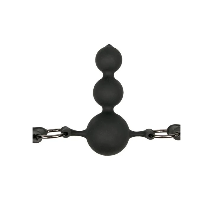 Knebel-Ball Gag z silikonowymi kulkami, regulowany pasek, czarny, 145 g