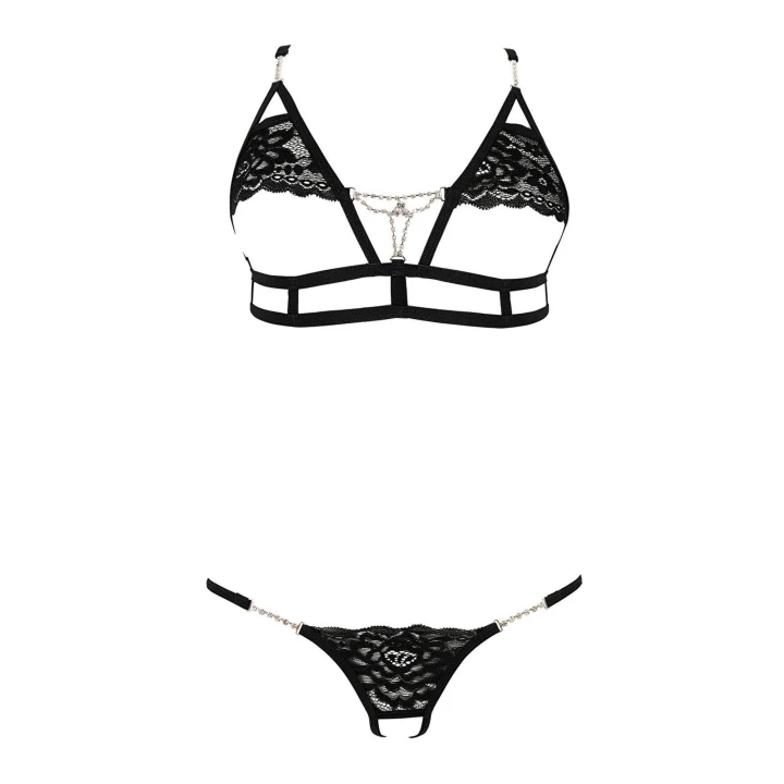 Bielizna erotyczna KYANE M - Koronkowy komplet, regulowane ramiączka, otwarte miseczki