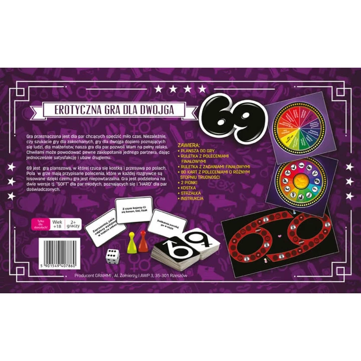 Gra planszowa - 69 Gra Erotyczna, ruletka z pytaniami i 80 kartami wyzwań