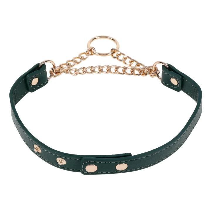 Kołnierz ozdobny Indica Day Collar — eko-skóra szmaragdowa, złote okucia, regulacja 38–48 cm