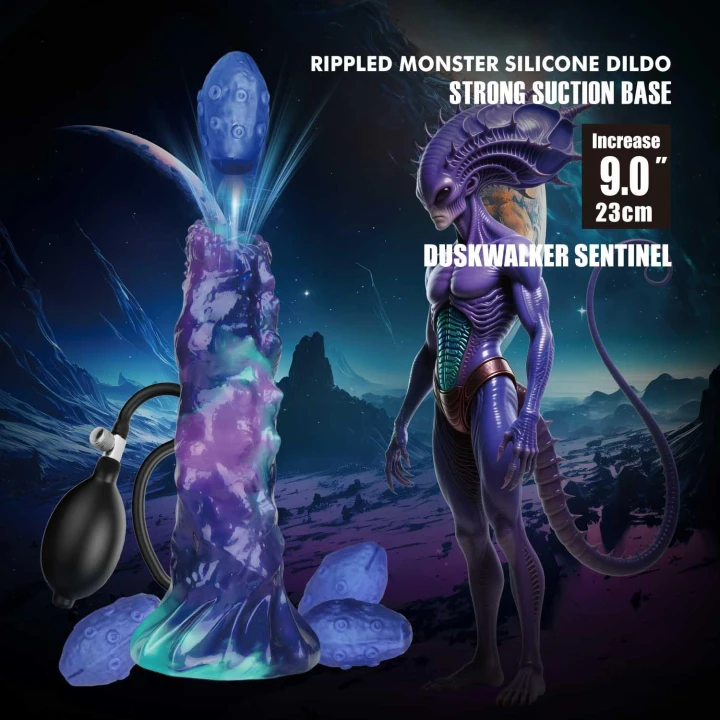 Dildo Power Monsters DuskWalker Sentinel 23 cm silikonowe, pompowane, pofalowane