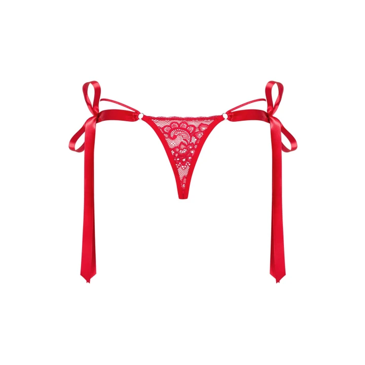Stringi OBSESSIVE Lovlea z koronką, czerwona wstążka, L/XL, Did2Fit komfort