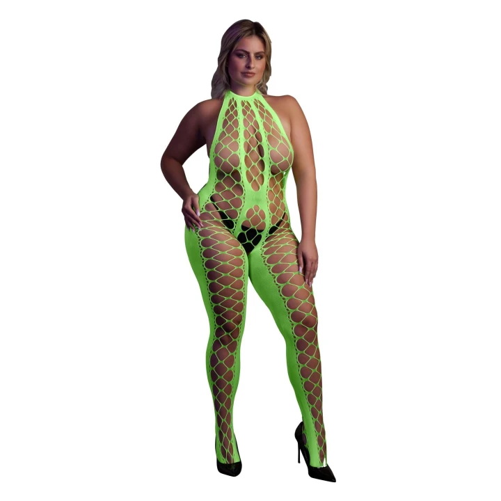 Bodystocking UV Neon z Halternkiem, Rozmiar XL/XXXXL, Elastyczny Nylon