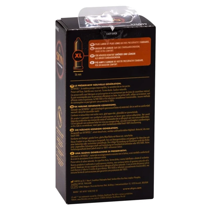 Prezerwatywy Manix SKYN King Size, Sensoprene, 10 sztuk, 190 mm długości, 56 mm szerokości