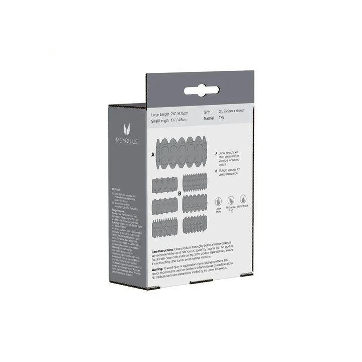 Rękaw penisa Stymulator Me You Us, 7 teksturowanych rękawów, przezroczysty, mały