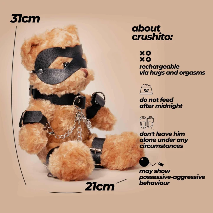 Pluszowy miś, Crushious Crushito, czarny, 31 cm, z akcesoriami bondage