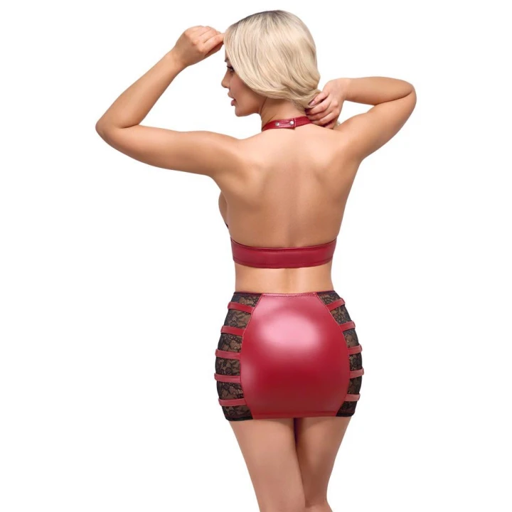 Top i spódniczka COTTELLI LINGERIE, wet look, koronki, elegancki zestaw na imprezy