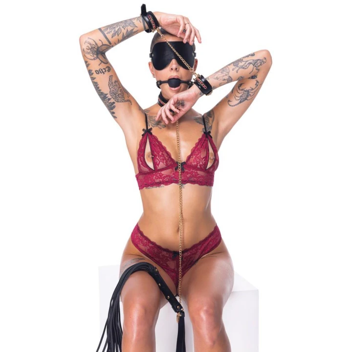 Zestaw do bondage Bad Kitty - 6 części, skóra syntetyczna, regulowane paski, złote detale