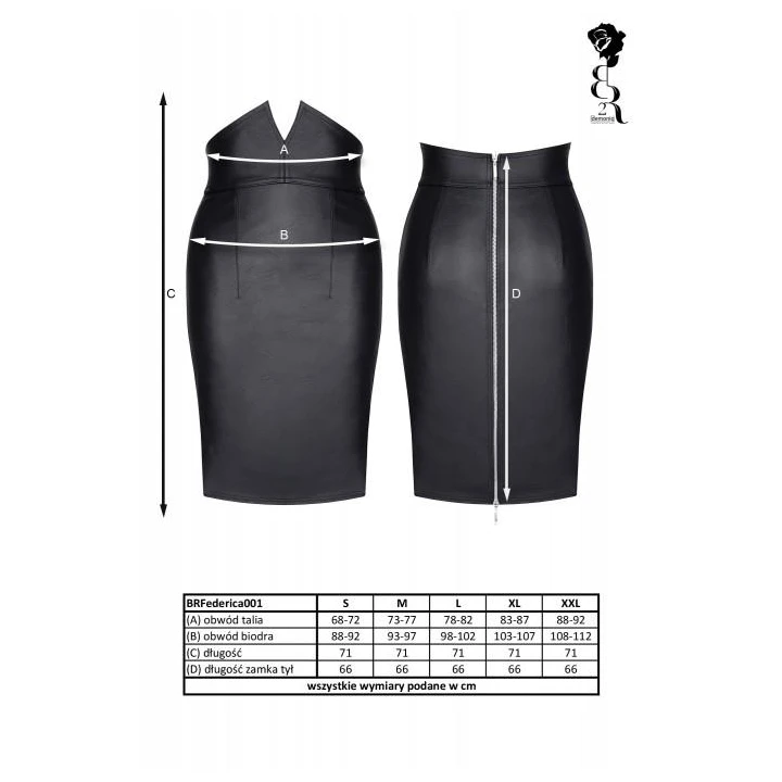 Spódnica elastyczna BRFEDERICA001 DEMONIQ Kolekcja Silver Touch, czarna, trójkątne wykończenie, rozmiar M