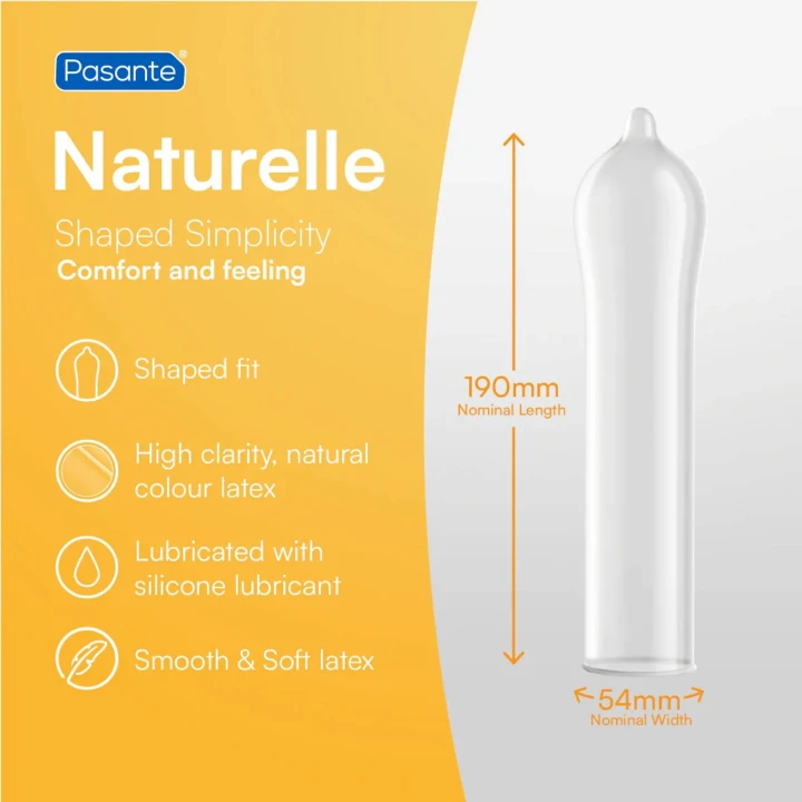 Prezerwatywy Pasante Naturelle, 54 mm, 3 szt., naturalny lateks, nawilżone