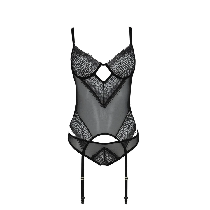 Gorset CASMIR DENERYS, czarny, tiul z koronką, L/XL, zestaw z stringami