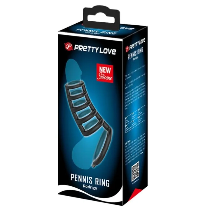 Pierścień erekcyjny PRETTY LOVE Rodrigo z 6 prążkowanymi nakładkami, silikonowy