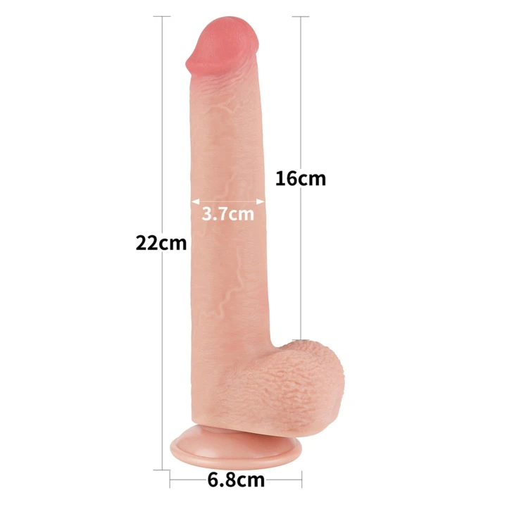 Dildo podwójnego działania TPE, 9'', z przyssawką, realistyczny materiał.