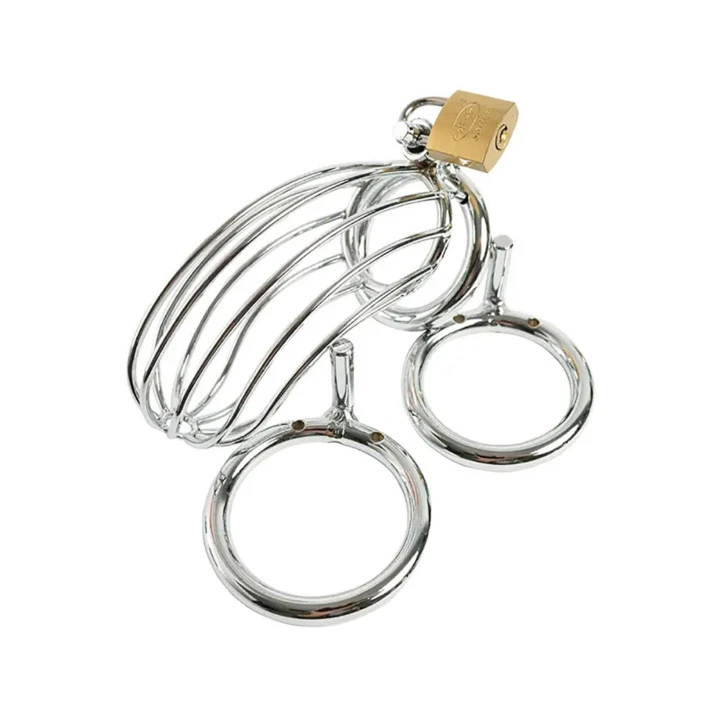 Klatka na penisa ze stali nierdzewnej 12 cm, z zamkiem i 3 pierścieniami rozmiarów M/L/XL