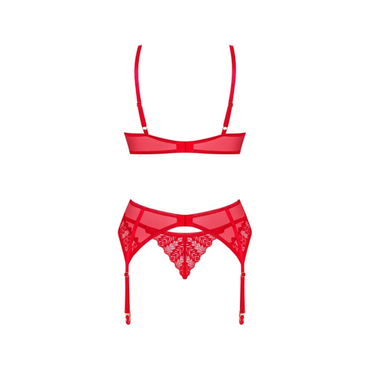 Zestaw bielizny koronkowej OBSESSIVE – biustonosz z fiszbinami, pas do pończoch, stringi M/L