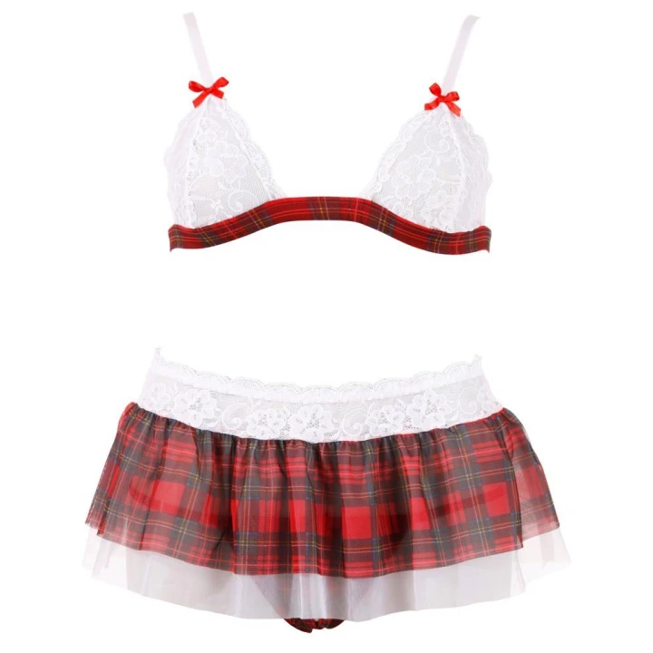 Kostium COTTELLI LINGERIE - Kratka Czerwona, Koronka, Mini, Regulowane Ramiączka