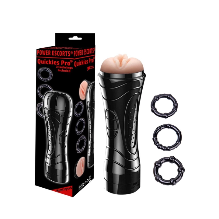 Wibrator penisa Quickies Pro — Masturbator wibrujący, 7 trybów, 3-pack cockring