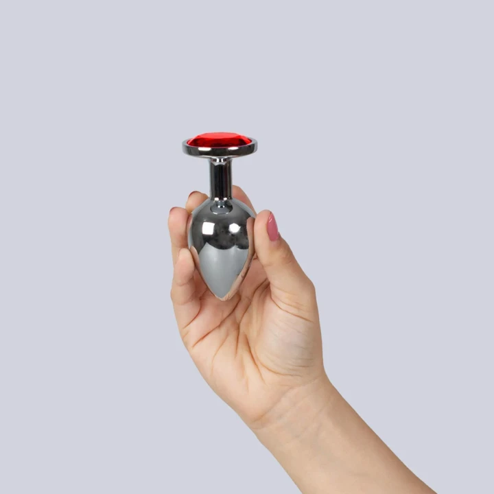 Korek analny z metalu RED, z kryształkiem, 160 g, 9,5 cm wysokości, zwężana końcówka