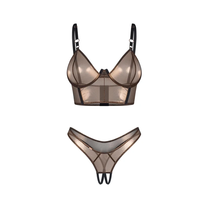 Top z fiszbinami OBSESSIVE, transparentna siateczka, regulowane zapięcie L/XL