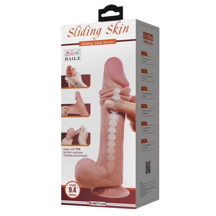 Dildo BAILE - TPR, 9,4'' z przyssawką, przesuwana skóra, realistyczny trzon