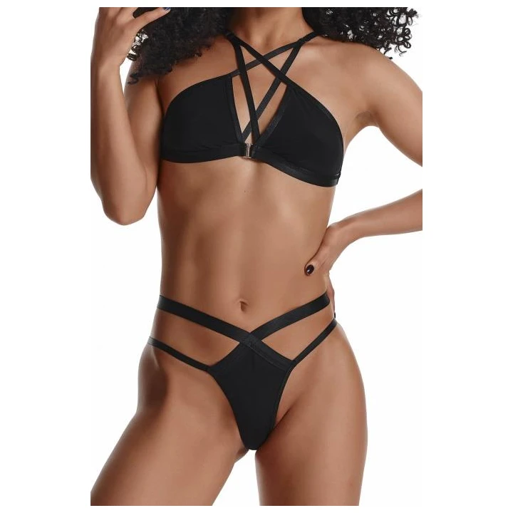 Bielizna erotyczna DEMONIQ Kolekcja Lady X - biustonosz z ozdobnym zapięciem i stringi XL