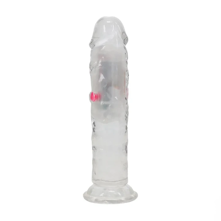 Dildo RealRock - 15 cm, wibracyjne, przezroczyste, mocna przyssawka, skórzanopodobne