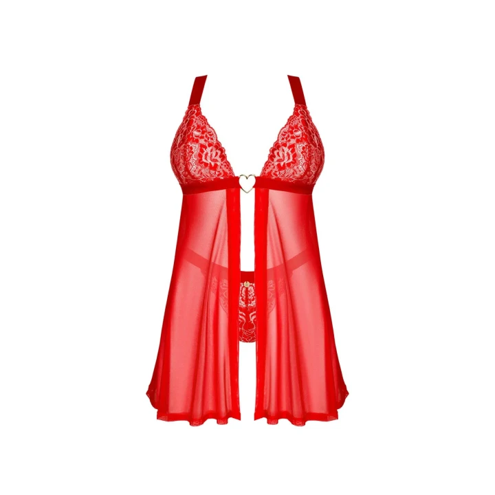 Babydoll Elianes OBSESSIVE, Czerwony, Regulowane Ramiączka, XL/2XL, Koronkowe Detale