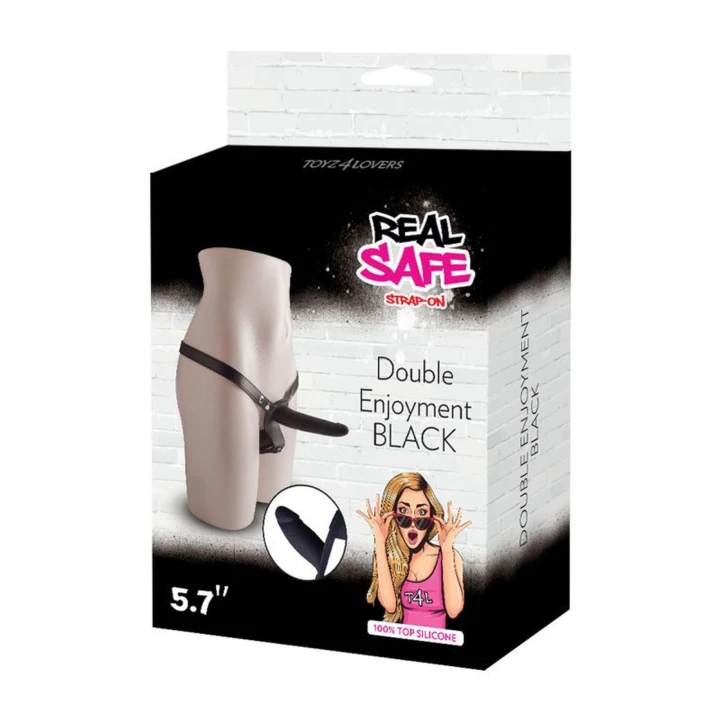 Podwójny pasek na dildo Toyz4Lovers, regulowany, materiał sztucznej skóry, czarny